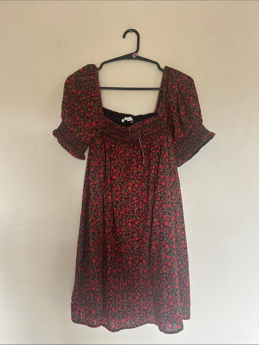 American Eagle Floral dress Black Puff Sleeve Mini NWT SMALL